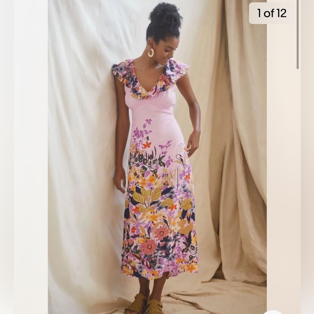 Anhropologie V-Neck Ruffle Midi Dress Size 2XL